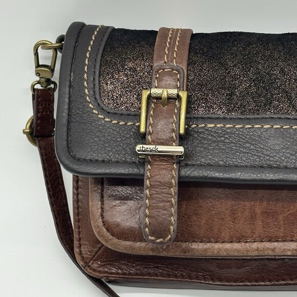 The Sak Leather Tri-Color Adjustable Crossbody Bag Metallic Buckle Boho Purse - Picture 4 of 13